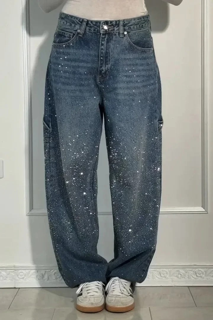 Jolene - Pantaloni a vita alta con gambe larghe e tasche con bottoni
