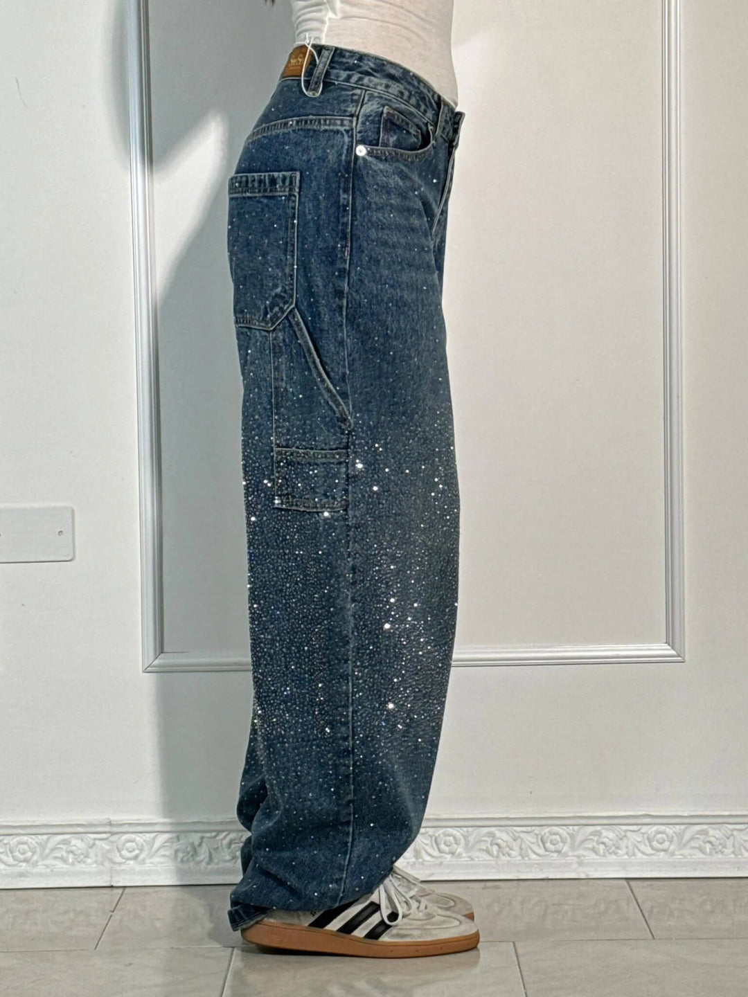 Jolene - Pantaloni a vita alta con gambe larghe e tasche con bottoni
