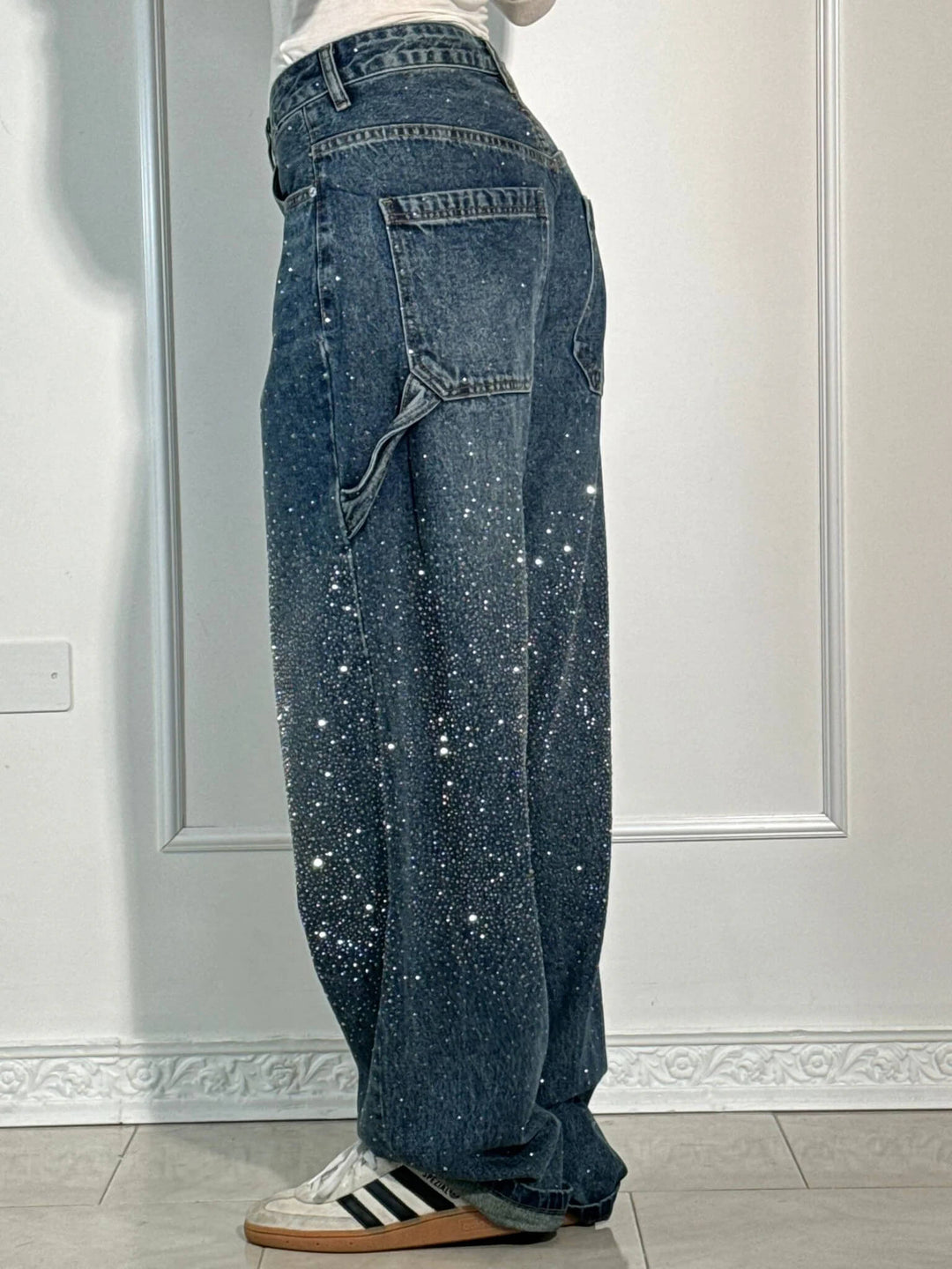 Jolene - Pantaloni a vita alta con gambe larghe e tasche con bottoni