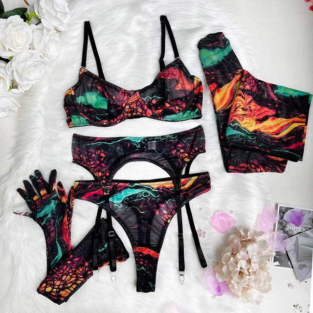 Elsa | Set di lingerie 5 pezzi Tie-Dye