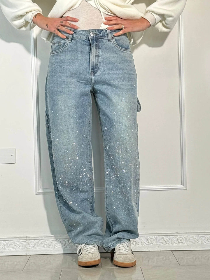 Jolene - Pantaloni a vita alta con gambe larghe e tasche con bottoni