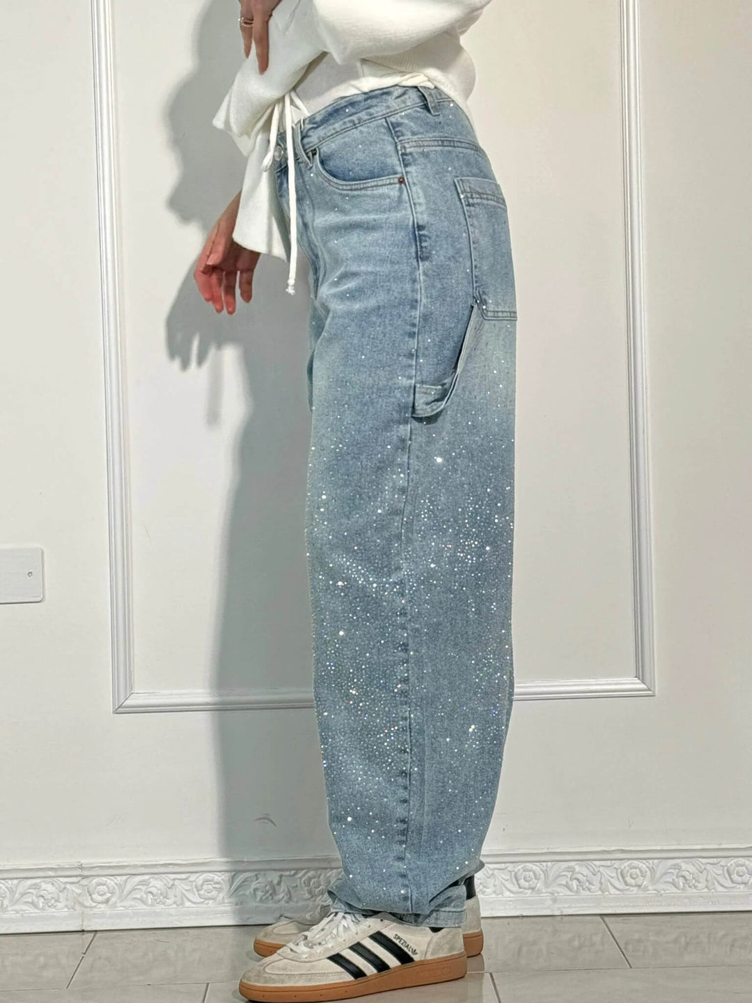 Jolene - Pantaloni a vita alta con gambe larghe e tasche con bottoni
