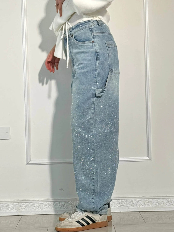 Jolene - Pantaloni a vita alta con gambe larghe e tasche con bottoni