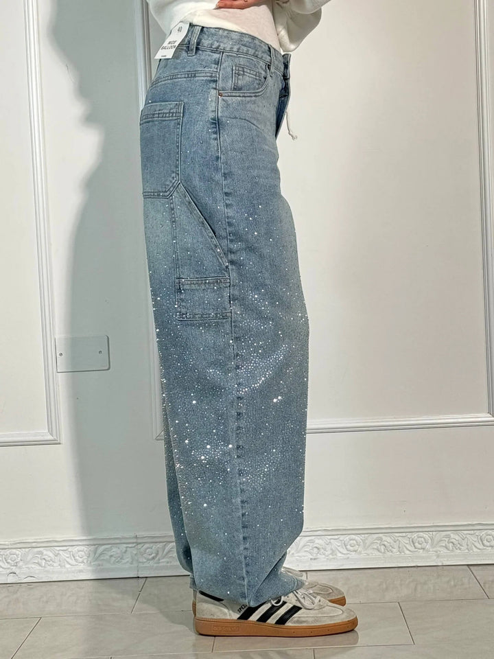 Jolene - Pantaloni a vita alta con gambe larghe e tasche con bottoni