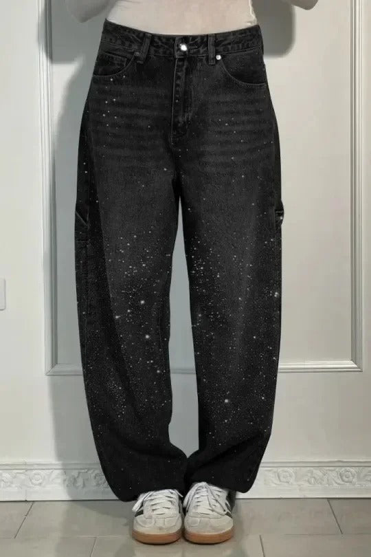 Jolene - Pantaloni a vita alta con gambe larghe e tasche con bottoni
