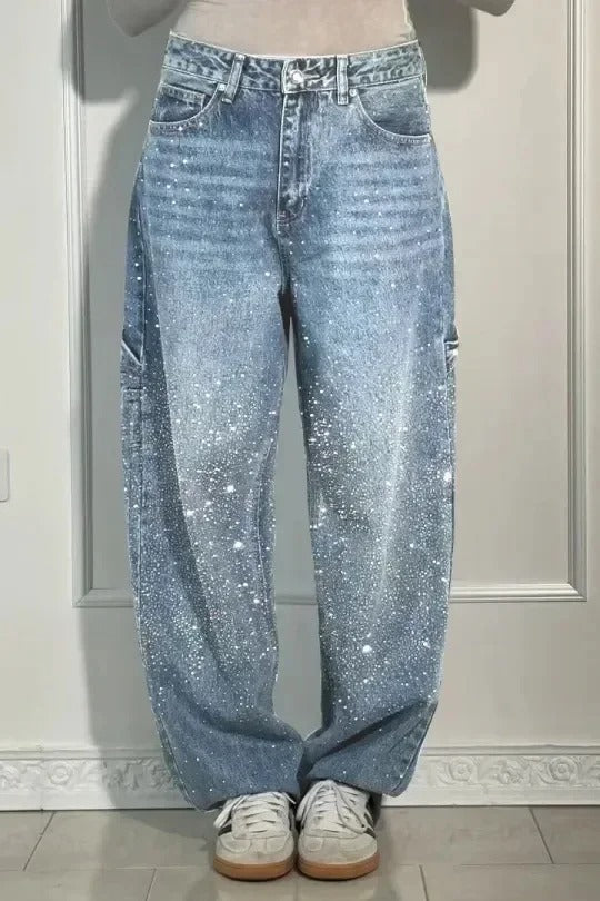 Jolene - Pantaloni a vita alta con gambe larghe e tasche con bottoni